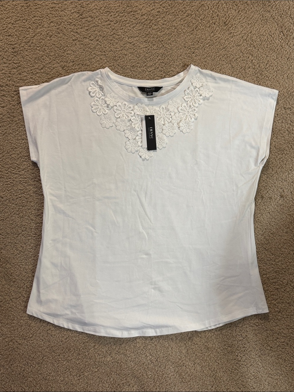 NWT: Short-Sleeve Top with Floral Lace Neckline